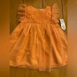 Toddler Tulle Peach Orange Shimmer Rosette Layered Pretty Party Dress NEW  3T